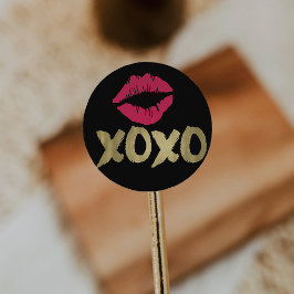 XOXO Faux Gold en Roze Lips | Zwart Ronde Sticker