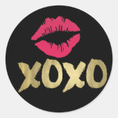 XOXO Faux Gold en Roze Lips | Zwart Ronde Sticker (Voorkant)