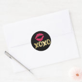 XOXO Faux Gold en Roze Lips | Zwart Ronde Sticker (Envelop)