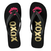 XOXO Faux Gold en Roze Lips | Zwart Teenslippers (Voetbed)