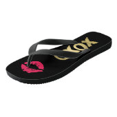 XOXO Faux Gold en Roze Lips | Zwart Teenslippers (Schuin)