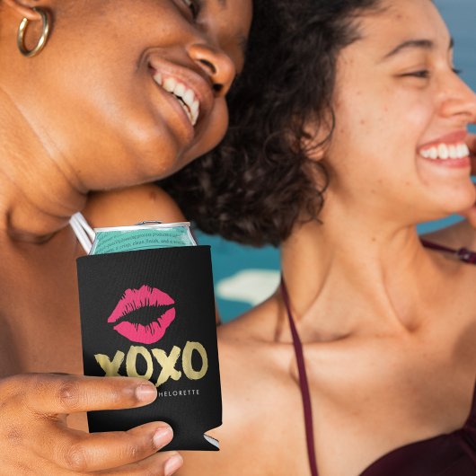 XOXO Faux Gold & Roze Lips Bachelorette Party Blikjeskoeler