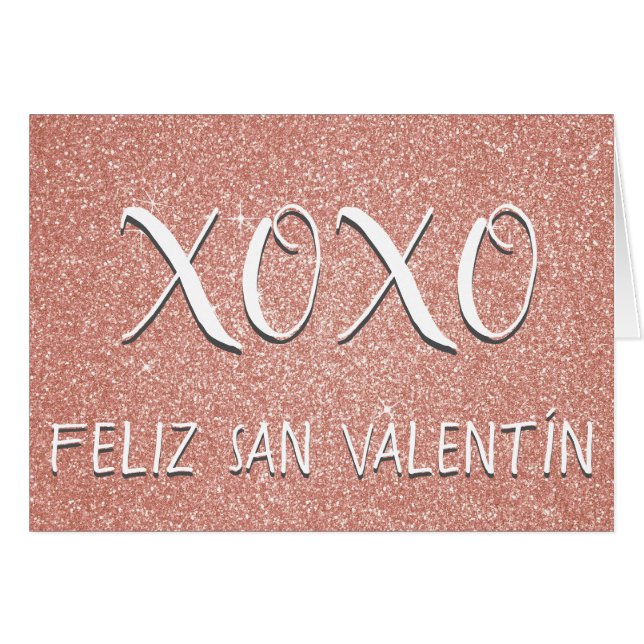 XOXO Feliz San Valentín Pink Rose Gold Sparkle (Voorkant Horizontaal)