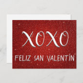 XOXO Feliz San Valentín Red Sparkle en Glitter Briefkaart (Voorkant / Achterkant)