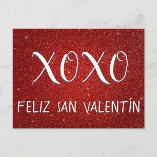 XOXO Feliz San Valentín Red Sparkle en Glitter Briefkaart