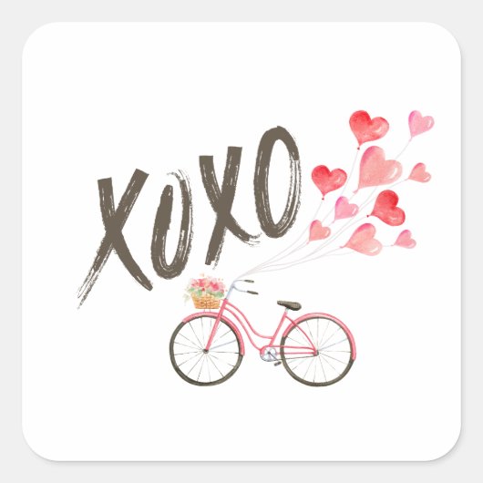 Xoxo fiets vliegende ballonnen. vierkante sticker (Voorkant)