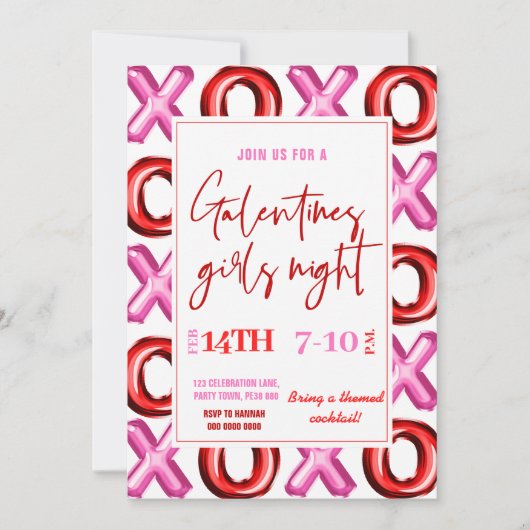XOXO folie ballon Galentines meisjes Uitnodiging (Voorkant)