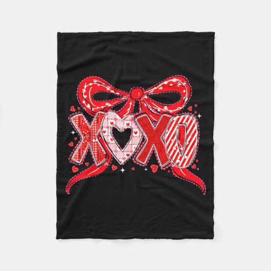 Xoxo Funny Valentines Day Love Coquette Bow Checke Fleece Deken (Voorkant)