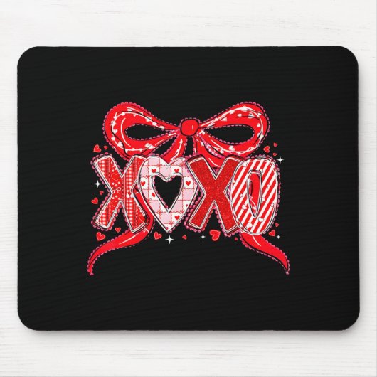 Xoxo Funny Valentines Day Love Coquette Bow Checke Muismat (Voorkant)