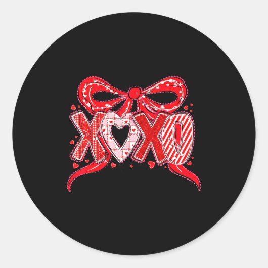 Xoxo Funny Valentines Day Love Coquette Bow Checke Ronde Sticker (Voorkant)