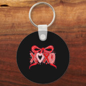 Xoxo Funny Valentines Day Love Coquette Bow Checke Sleutelhanger (Voorkant)