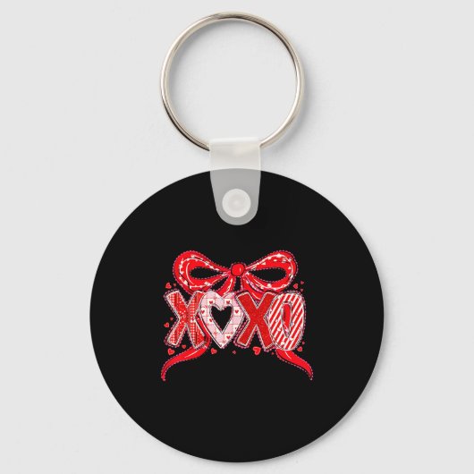 Xoxo Funny Valentines Day Love Coquette Bow Checke Sleutelhanger (Voorkant)