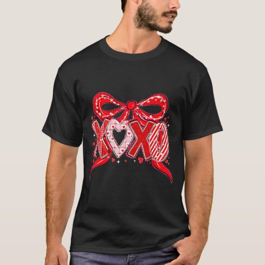 Xoxo Funny Valentines Day Love Coquette Bow Checke T-shirt (Voorkant)