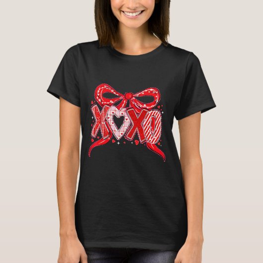 Xoxo Funny Valentines Day Love Coquette Bow Checke T-shirt (Voorkant)