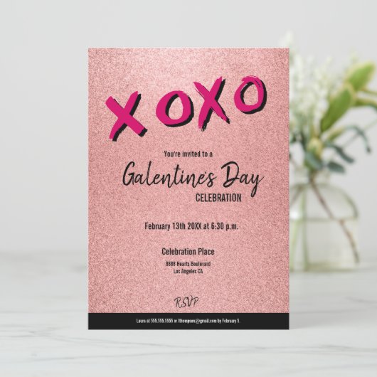 XOXO Galentine's Day Roos Gouden Valentijnse Parti Kaart (Staand voorkant)