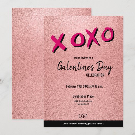 XOXO Galentine's Day Roos Gouden Valentijnse Parti Kaart (Voorkant / Achterkant)