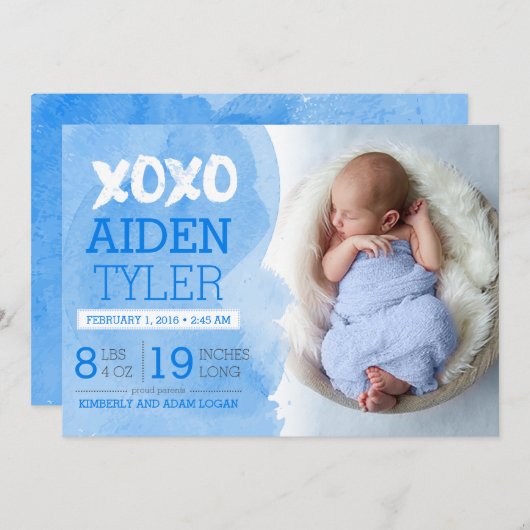 XOXO Geboorteaankondiging Aankondiging (Voorkant / Achterkant)