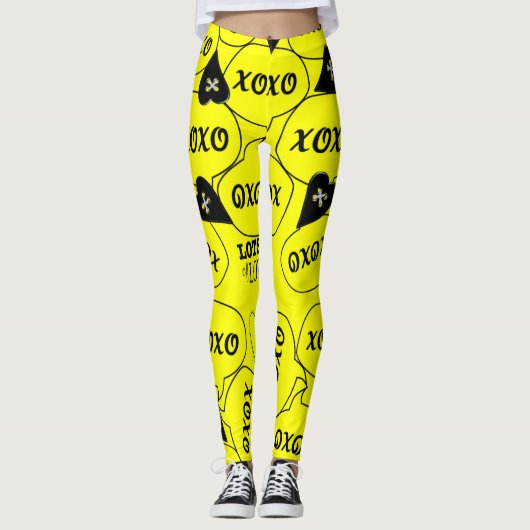 Xoxo gele zwarte Leggings (Voorkant)