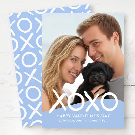 XOXO Gelukkige Valentijnsdag Foto Blauwe Moderne Feestdagenkaart