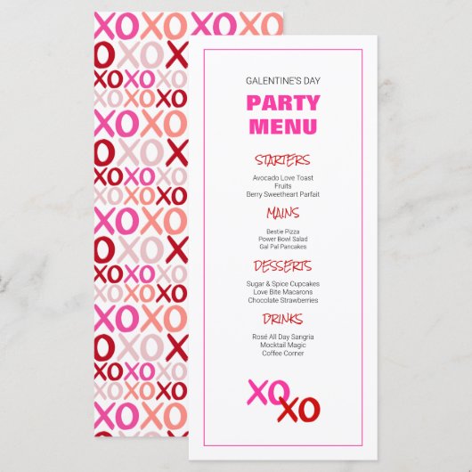 XOXO Girls Night Out Pink Galentine's Day Party Menu (Voorkant / Achterkant)