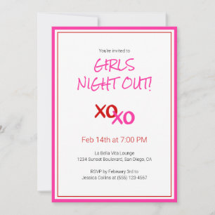XOXO Girls Night Out Roze Schattigee Galentijn Day Kaart