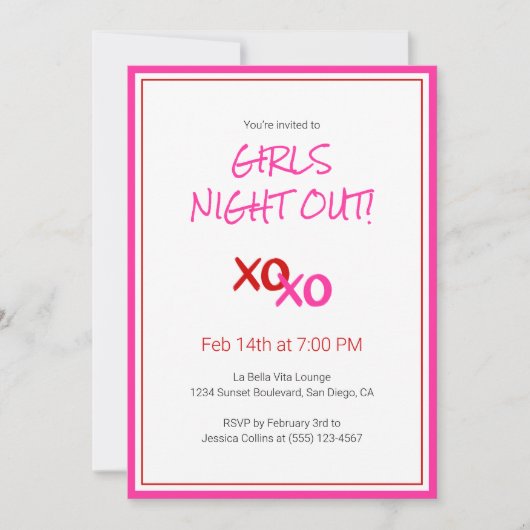 XOXO Girls Night Out Roze Schattigee Galentijn Day Kaart (Voorkant)