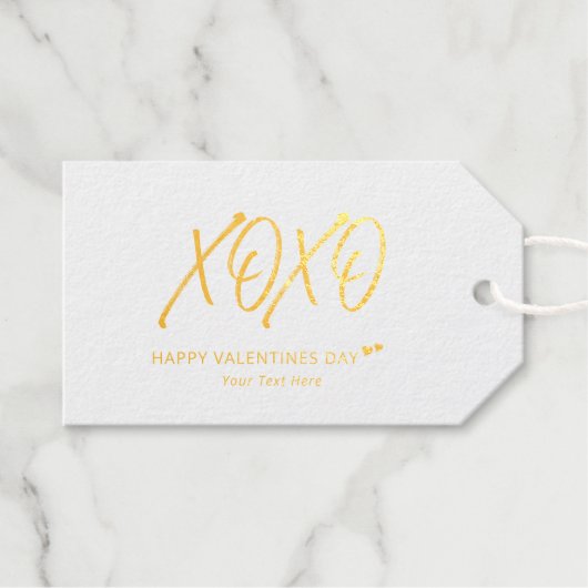 XOXO | Gold Hearts Happy Valentijnsdag Cadeaulabels (Voorkant (horizontaal))