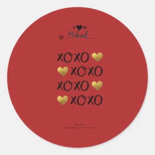 "XOXO" Gold Hearts Happy Valentine's Day Red Ronde Sticker