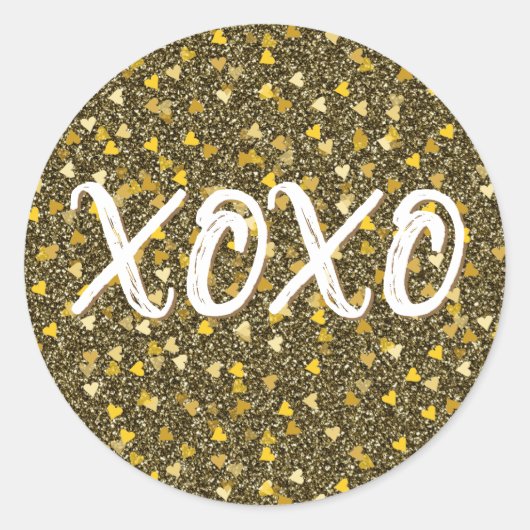XOXO Gouden Hartjes Confetti Glitter Ronde Sticker (Voorkant)