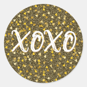 XOXO Gouden Hartjes Confetti Glitters Ronde Sticker