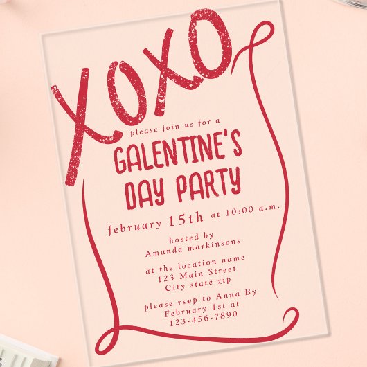 XOXO Hand Drawn Galentine’s Day Party Acryl Uitnodigingen