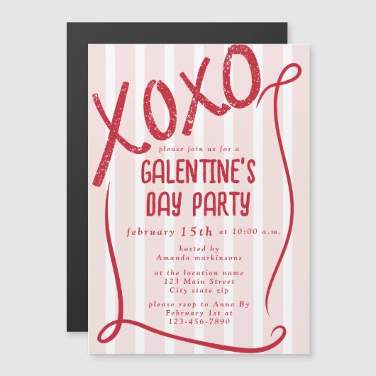 XOXO Hand Drawn Galentine’s Day Party Magnetische Uitnodiging (Voorkant / Achterkant)