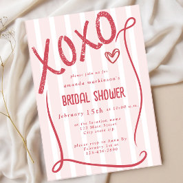 XOXO Hand Drawn Pink Bridal Shower Party Kaart