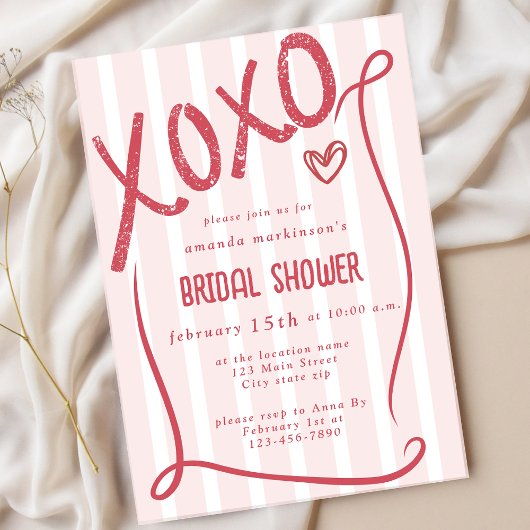 XOXO Hand Drawn Pink Bridal Shower Party Kaart