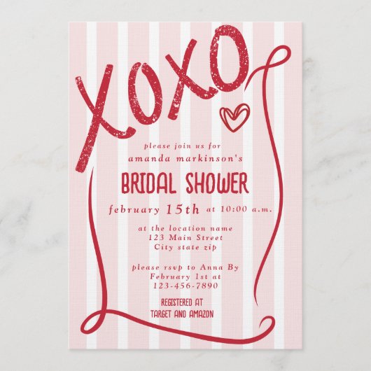 XOXO Hand Drawn Pink Bridal Shower Party Kaart (Voorkant)