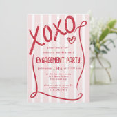 XOXO Hand Drawn Pink Engagement Party Kaart (Staand voorkant)