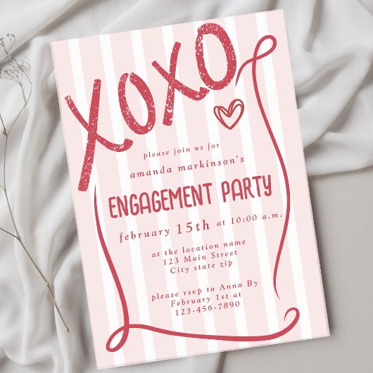 XOXO Hand Drawn Pink Engagement Party Kaart