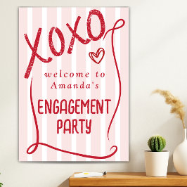 XOXO Hand Drawn Pink Engagement Party Welcome Poster