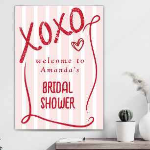 XOXO Hand Getekende Roze Bruiloftsborrel Welkom Poster