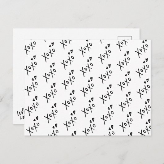 "XOXO" handgetekende belettering patroon Briefkaart (Voorkant / Achterkant)
