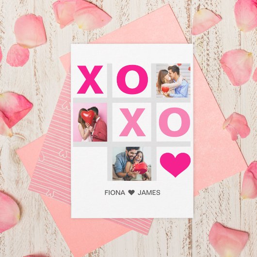 XOXO Happy Valentijnsdag Roze Hart Custom Foto Bedankkaart