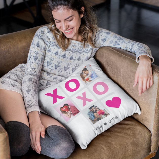 XOXO Happy Valentijnsdag Roze Hart Custom Foto Kussen (Creator heeft geüpload)