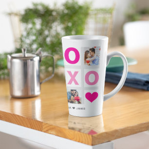 XOXO Happy Valentijnsdag Roze Hart Custom Foto Latte Mok