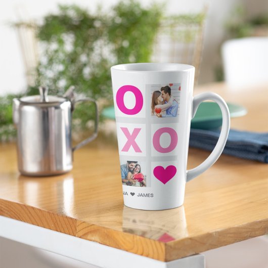 XOXO Happy Valentijnsdag Roze Hart Custom Foto Latte Mok
