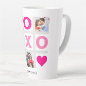 XOXO Happy Valentijnsdag Roze Hart Custom Foto Latte Mok (Rechterhoek)