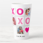 XOXO Happy Valentijnsdag Roze Hart Custom Foto Latte Mok (Voorkant)