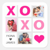 XOXO Happy Valentijnsdag Roze Hart Custom Foto Vierkante Sticker (Voorkant)