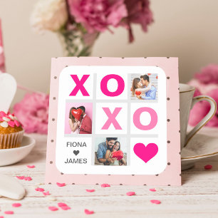 XOXO Happy Valentijnsdag Roze Hart Custom Foto Vierkante Sticker