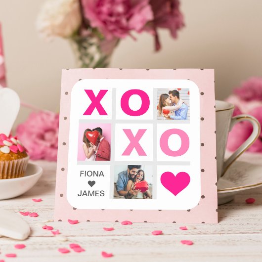 XOXO Happy Valentijnsdag Roze Hart Custom Foto Vierkante Sticker
