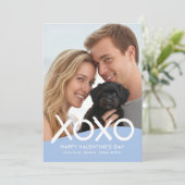 XOXO Happy Valentine's Day Photo Blue Modern Feestdagenkaart (Staand voorkant)